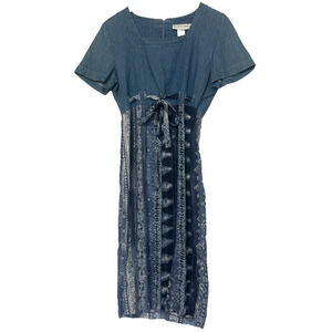 Vintage 80s Betsey's Denim Midi Dress Size 7/8 Waist Tie Preppy‎ Western USA